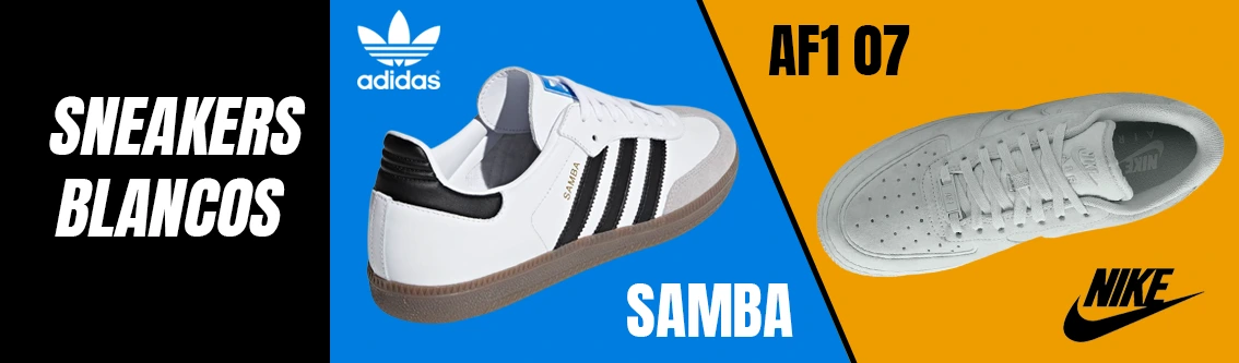Sneakers adidas Samba y Nike Air Force One en color blanco.