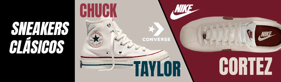Los sneakers Converse Chuck Taylor y Nike Cortez son modelos clásicos.