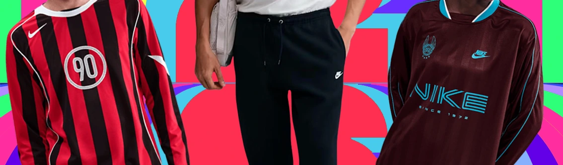 Ropa casual Nike inspirada en el fútbol, con colores vivos y diseños modernos.