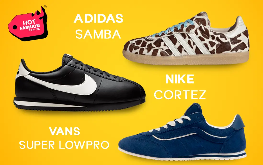 Sneakers estilo low-profile en tendencia, con colores neutros y estampados de moda.