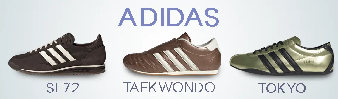 Sneakers adidas low profile con suela delgada y diseño minimalista en colores neutros.