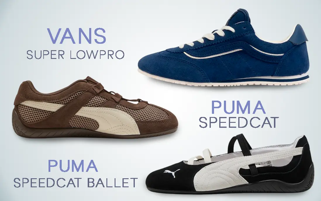 Siluetas low profile de Puma y Vans con suela ultradelgada, diseño minimalista y materiales ligeros.
