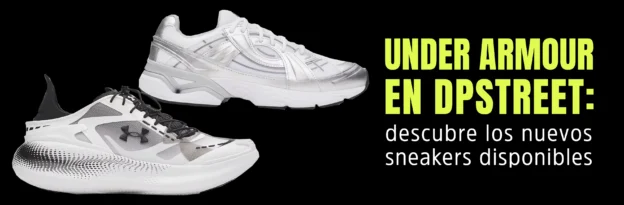 Tenis Under Armour en color blanco con detalles en negro y plateado con logo a los costados